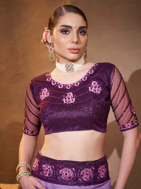 Purple Embellished Embroidered Silk Saree