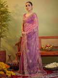 Pink Ethnic Motifs Embroidered Zari Work Tissue Saree