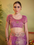Pink Ethnic Motifs Embroidered Zari Work Tissue Saree