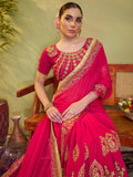 Pink Embroidered Work Designer Silk Saree