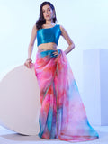 Multicolor Ombre Mirror Work Embellished Organza Saree