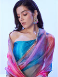 Multicolor Ombre Mirror Work Embellished Organza Saree