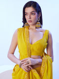 Lime Yellow Moss With Designer Lace And Unstitched Blouse