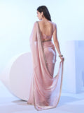 Peach Saree With Designer Lace And Unstitched Blouse