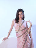 Peach Saree With Designer Lace And Unstitched Blouse