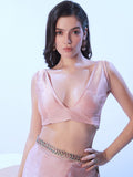 Peach Saree With Designer Lace And Unstitched Blouse