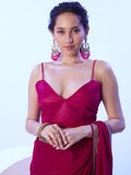 Hot Pink Satin Moss With Designer Lace And Unstitched Blouse