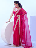 Pink Embellished Beads And Stones Satin Saree