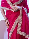 Pink Embellished Beads And Stones Satin Saree