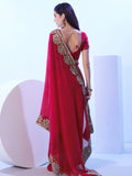 Red Embroidered Embellished Satin Saree