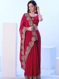 Red Embroidered Embellished Satin Saree