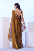 Gold Satin Jimmy Choo Saree With Designer Lace And Unstitched Blouse