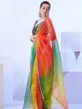 Multicolor Ombre Mirror Work Lace Saree