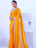 Yellow Embroidered Lace Satin Saree