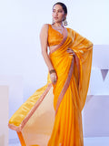 Yellow Embroidered Lace Satin Saree