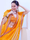 Yellow Embroidered Lace Satin Saree