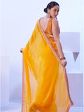 Yellow Embroidered Lace Satin Saree