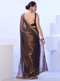 Brown Heavy Super Net With Designer Lace And Unstitched Blouse