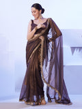 Brown Heavy Super Net With Designer Lace And Unstitched Blouse