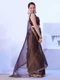 Brown Heavy Super Net With Designer Lace And Unstitched Blouse