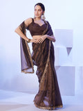 Brown Heavy Super Net With Designer Lace And Unstitched Blouse