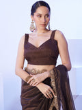 Brown Heavy Super Net With Designer Lace And Unstitched Blouse