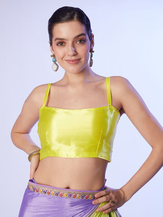 Multicolor Chinon Digital Printed Saree With Designer Lace And Unstitched Blouse