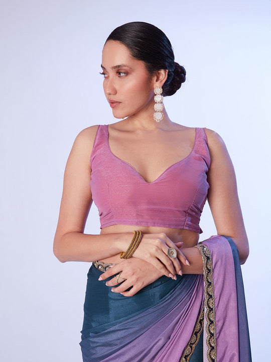 Multicolor Chinon Digital Printed Saree With Designer Lace And Unstitched Blouse