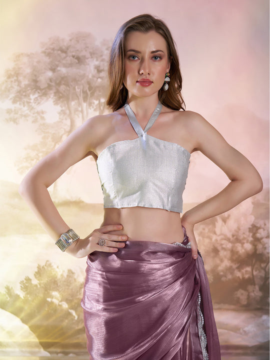 Lavender Organza Solid Saree With Blouse Piece