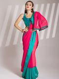 Pink And Blue Sequinned Lace Designer Pure Chiffon Saree