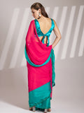 Pink And Blue Sequinned Lace Designer Pure Chiffon Saree