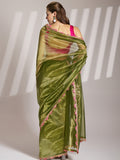 Green Sequinned Designer Lace Organza Saree