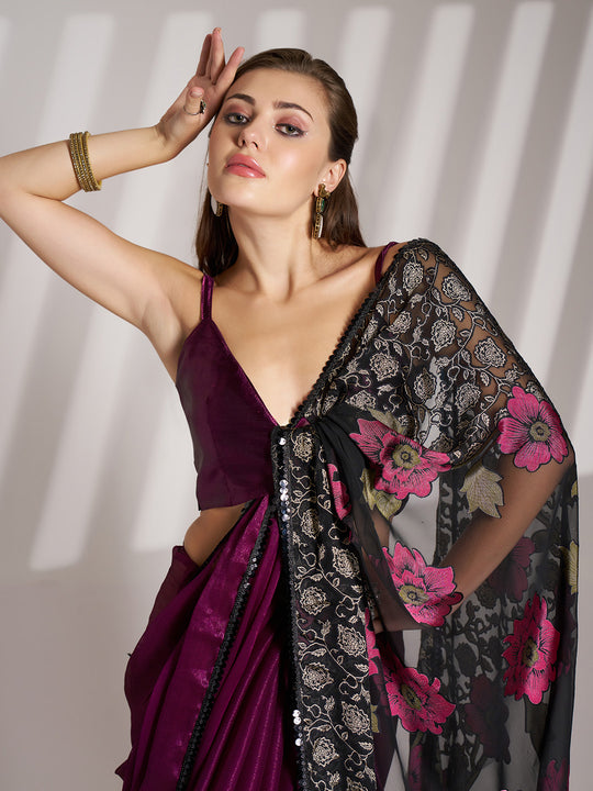 Wine Shimmer Fancy Saree With Blouse Piece