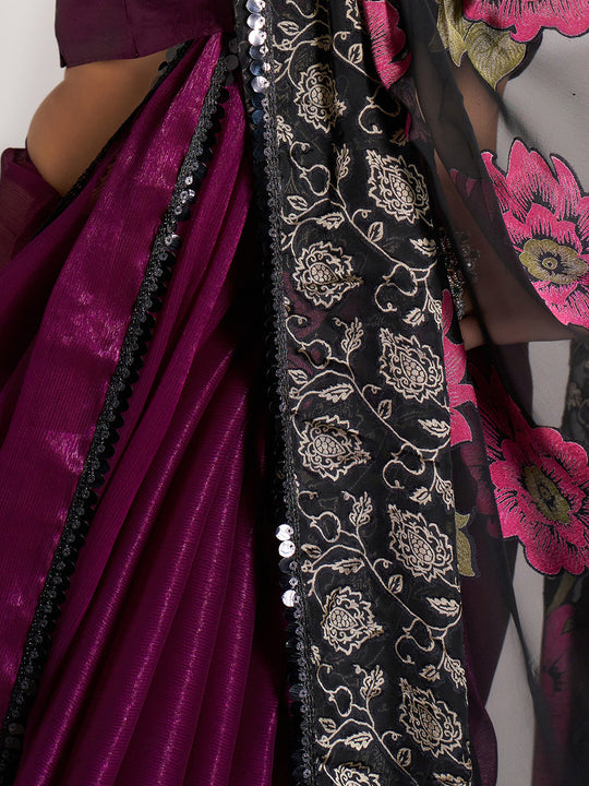 Wine Shimmer Fancy Saree With Blouse Piece