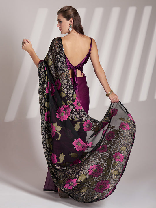 Wine Shimmer Fancy Saree With Blouse Piece
