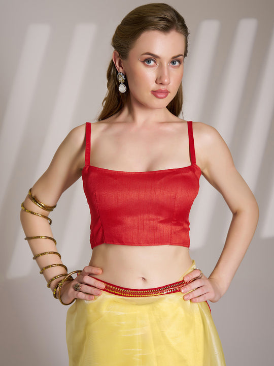 Yellow Twill Net Solid Saree With Blouse Piece