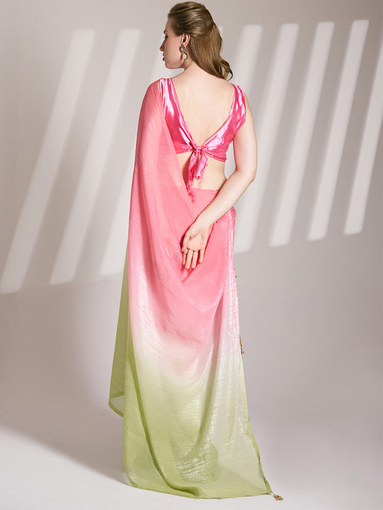 Multicolor Chiffon Peding Saree With Blouse Piece