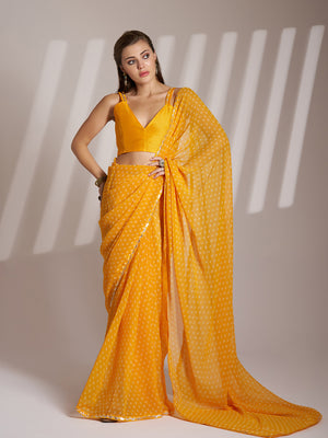 Yellow Bandhani Pure Georgette Bandhani Saree