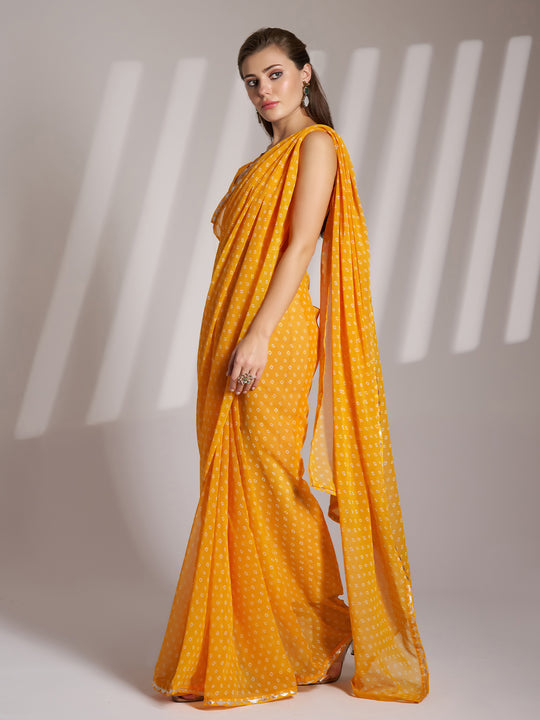 Yellow Bandhani Pure Georgette Bandhani Saree
