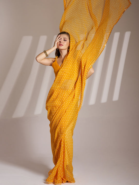Yellow Bandhani Pure Georgette Bandhani Saree