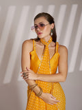 Yellow Georgette Printed Saree With Blouse Piece
