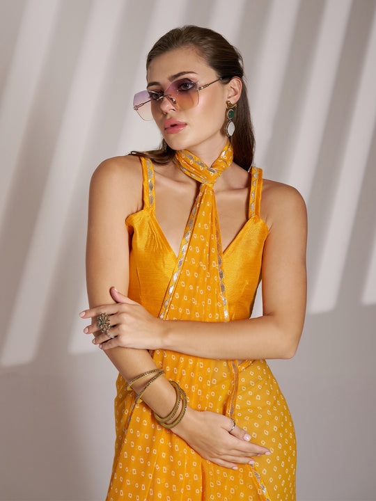 Yellow Bandhani Pure Georgette Bandhani Saree