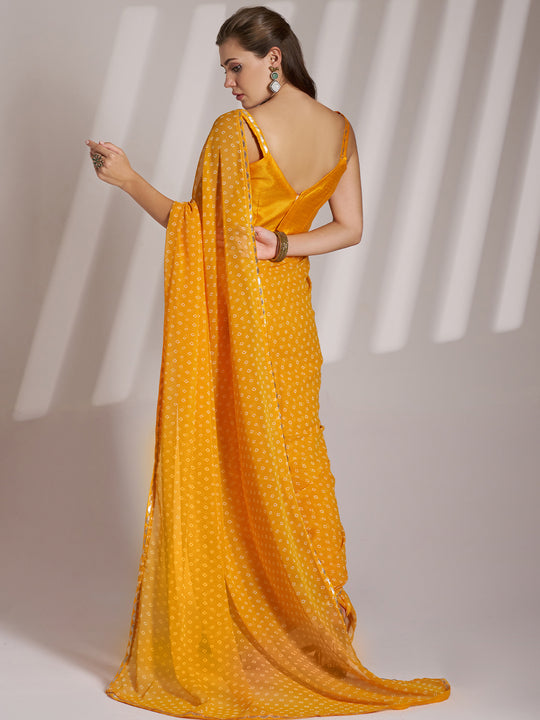 Yellow Bandhani Pure Georgette Bandhani Saree