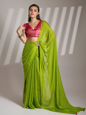 Green Pure Chiffon Designer Saree