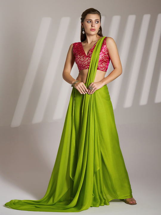 Green Pure Chiffon Designer Saree
