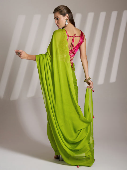 Green Pure Chiffon Designer Saree