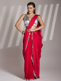 Red Sequinned Pure Chiffon Saree