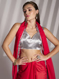 Red Sequinned Pure Chiffon Saree