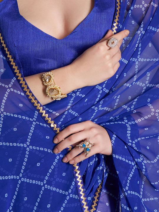 Blue Georgette Printed Saree With Blouse Piece