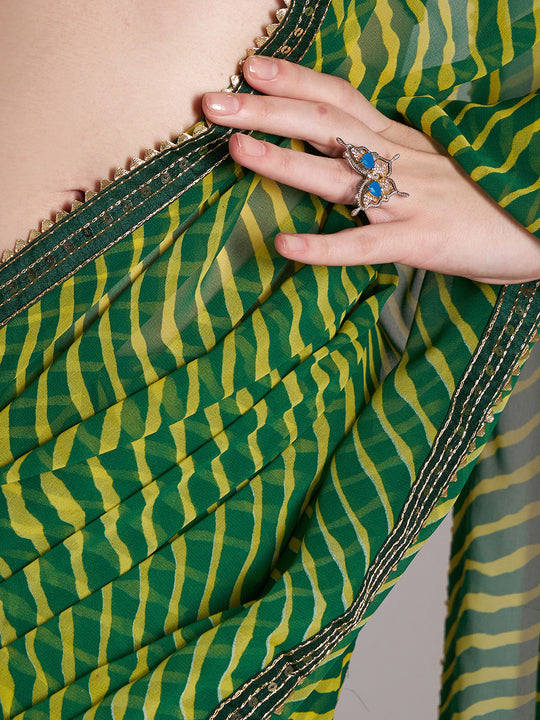 Green Georgette Printed Saree With Blouse Piece